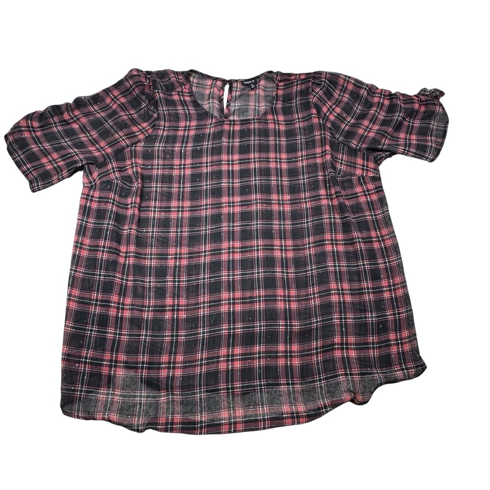 Torrid Chiffon‎ Top Women's 3X Ruched Sleeve Sheer Sparkly Threads